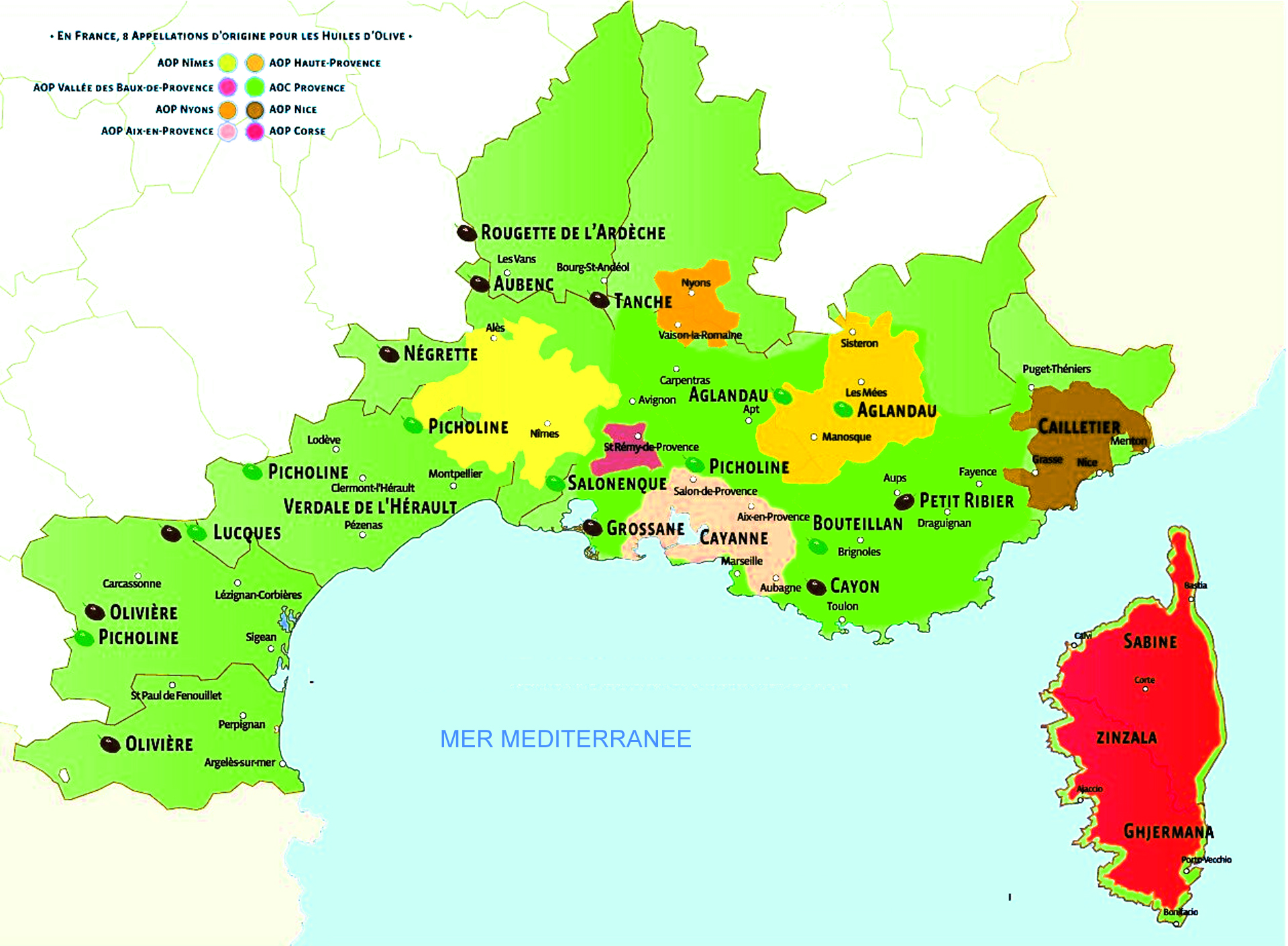 Carte des huiles de France